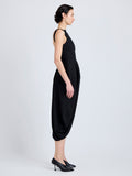 Proenza Schouler Side full length image of model wearing Sukki Dress in Draped Viscose in Black