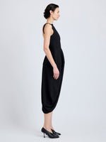 Proenza Schouler Side full length image of model wearing Sukki Dress in Draped Viscose in Black