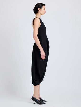 Proenza Schouler Side full length image of model wearing Sukki Dress in Draped Viscose in Black