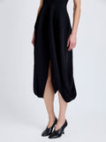 Proenza Schouler Detail image of model wearing Sukki Dress in Draped Viscose in Black