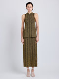 Proenza Schouler Front cropped image of model wearing Maelle Top in Drop Needle Tweed in Black Multi