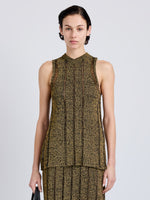 Proenza Schouler Front cropped image of model wearing Maelle Top in Drop Needle Tweed in Black Multi