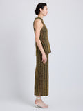 Proenza Schouler Side full length image of model wearing Maelle Top in Drop Needle Tweed in Black Multi