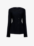 Proenza Schouler Front full length image of model wearing Sukki Jacket in Draped Viscose in Black
