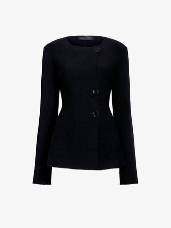 Proenza Schouler Front full length image of model wearing Sukki Jacket in Draped Viscose in Black

