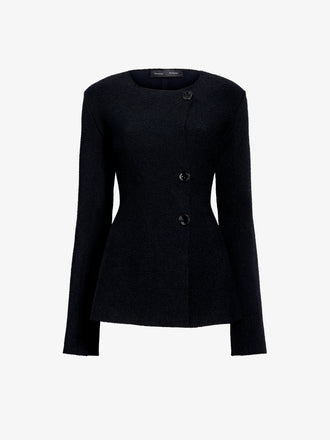 Proenza Schouler Front full length image of model wearing Sukki Jacket in Draped Viscose in Black
