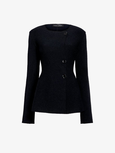 Proenza Schouler Front full length image of model wearing Sukki Jacket in Draped Viscose in Black
