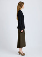 Proenza Schouler Side full length image of model wearing Sukki Jacket in Draped Viscose in Black