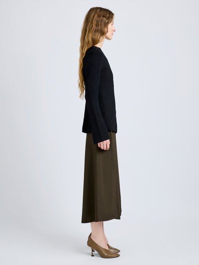 Proenza Schouler Side full length image of model wearing Sukki Jacket in Draped Viscose in Black
