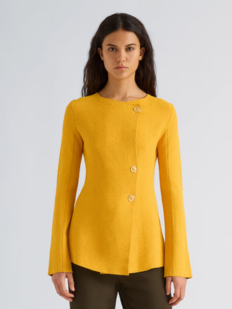 Proenza Schouler Front cropped image of model wearing Sukki Jacket in Draped Viscose in Marigold