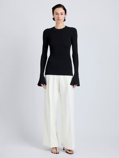 Proenza Schouler Front full length image of model wearing Nir Top in Silk Viscose in Black