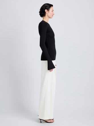 Proenza Schouler Side full length image of model wearing Nir Top in Silk Viscose in Black