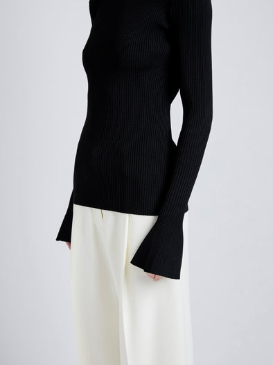 Proenza Schouler Detail image of model wearing Nir Top in Silk Viscose in Black