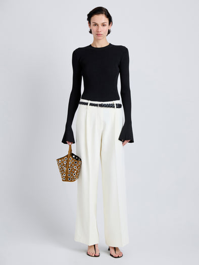 Proenza Schouler Front full length image of model wearing Sukki Jacket in Draped Viscose in Black
