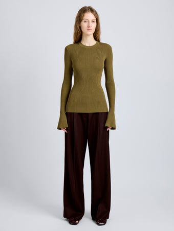 Proenza Schouler Front full length image of model wearing Nir Top in Silk Viscose in Fatigue