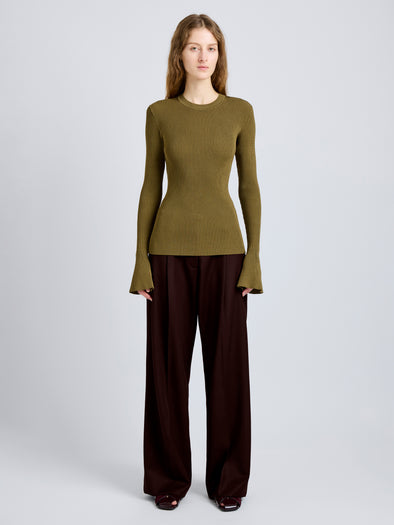 Proenza Schouler Front full length image of model wearing Nir Top in Silk Viscose in Fatigue