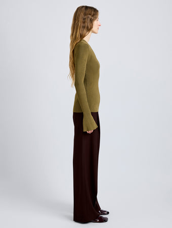 Proenza Schouler Side full length image of model wearing Nir Top in Silk Viscose in Fatigue