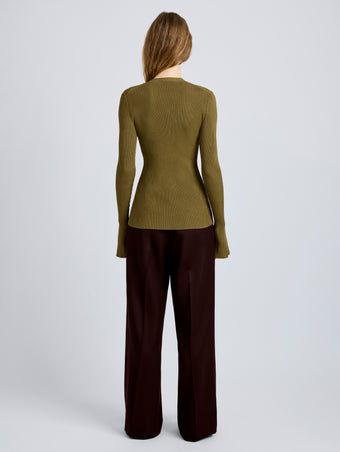 Proenza Schouler Back full length image of model wearing Nir Top in Silk Viscose in Fatigue