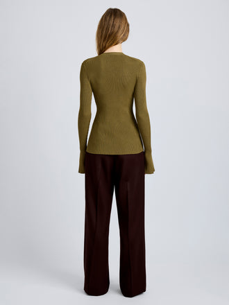 Proenza Schouler Back full length image of model wearing Nir Top in Silk Viscose in Fatigue