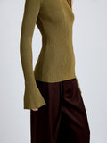 Proenza Schouler Detail image of model wearing Nir Top in Silk Viscose in Fatigue