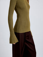 Proenza Schouler Detail image of model wearing Nir Top in Silk Viscose in Fatigue