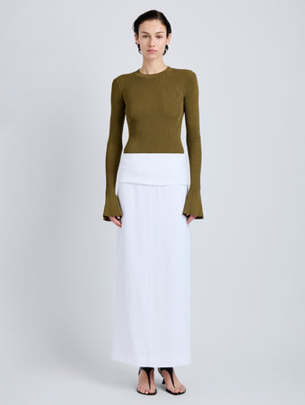 Proenza Schouler Front full length image of model wearing Nir Top in Silk Viscose in Fatigue