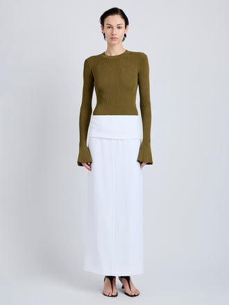 Proenza Schouler Front full length image of model wearing Nir Top in Silk Viscose in Fatigue