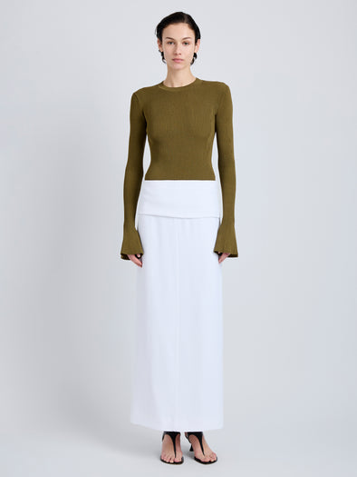 Proenza Schouler Front full length image of model wearing Nir Top in Silk Viscose in Fatigue