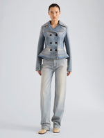 Proenza Schouler Front full length image of model wearing Tabetha Jean in Rigid Denim in Light Vintage Blue Wash