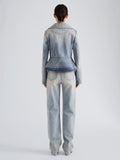 Proenza Schouler Back full length image of model wearing Tabetha Jean in Rigid Denim in Light Vintage Blue Wash