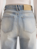 Proenza Schouler Detail image of model wearing Tabetha Jean in Rigid Denim in Light Vintage Blue Wash