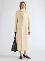 Proenza Schouler Front full length image of model wearing Alix Coat in Compact Melton Wool in Ivory