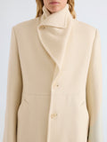Proenza Schouler Detail image of model wearing Alix Coat in Compact Melton Wool in Ivory