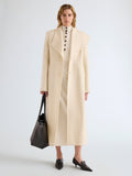 Proenza Schouler Front full length image of model wearing Daria Jacket In Plaid Wool Suiting in Grey Multi