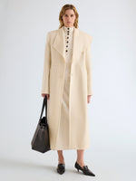Proenza Schouler Front full length image of model wearing Daria Jacket In Plaid Wool Suiting in Grey Multi