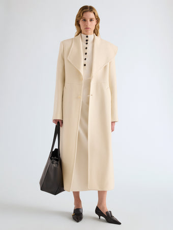 Proenza Schouler Front full length image of model wearing Daria Jacket In Plaid Wool Suiting in Grey Multi