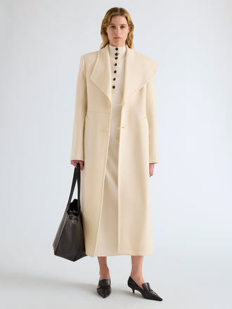 Proenza Schouler Front full length image of model wearing Daria Jacket In Plaid Wool Suiting in Grey Multi