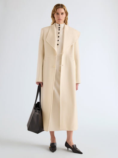 Proenza Schouler Front full length image of model wearing Daria Jacket In Plaid Wool Suiting in Grey Multi