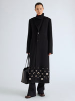 Proenza Schouler Front full length image of model wearing Alix Coat in Compact Melton Wool in Black