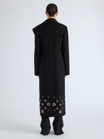 Proenza Schouler Back full length image of model wearing Alix Coat in Compact Melton Wool in Black