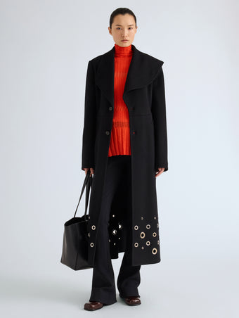 Proenza Schouler Front full length image of model wearing Laney Jacket In Semigloss Leather in Black