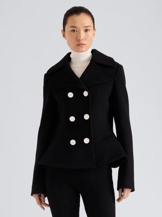 Proenza Schouler Front cropped image of model wearing Romane Jacket in Compact Melton Wool in Black