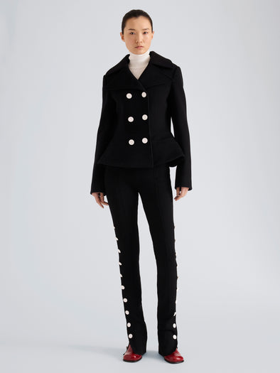 Proenza Schouler Front full length image of model wearing Romane Jacket in Compact Melton Wool in Black