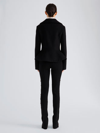 Proenza Schouler Back full length image of model wearing Romane Jacket in Compact Melton Wool in Black