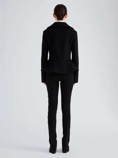Proenza Schouler Back full length image of model wearing Romane Jacket in Compact Melton Wool in Black