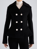Proenza Schouler Detail image of model wearing Romane Jacket in Compact Melton Wool in Black