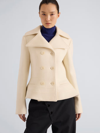Proenza Schouler Front cropped image of model wearing Romane Jacket in Compact Melton Wool in Ivory