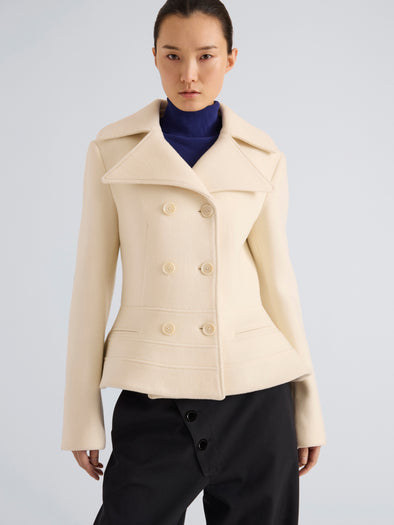 Proenza Schouler Front cropped image of model wearing Romane Jacket in Compact Melton Wool in Ivory