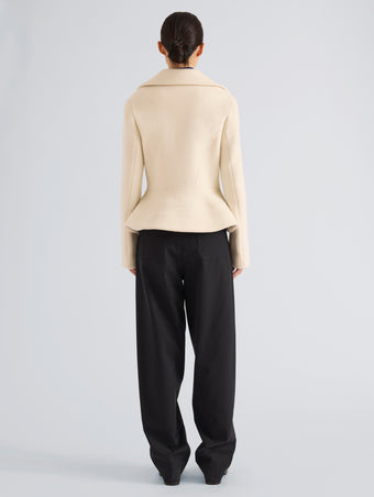 Proenza Schouler Back full length image of model wearing Romane Jacket in Compact Melton Wool in Ivory
