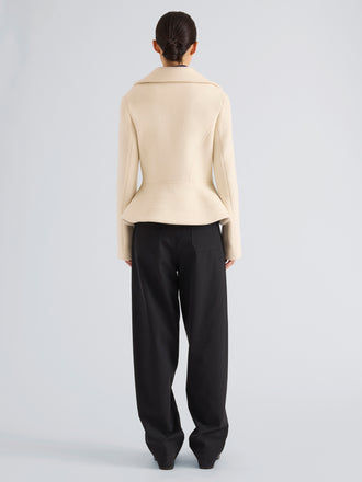 Proenza Schouler Back full length image of model wearing Romane Jacket in Compact Melton Wool in Ivory